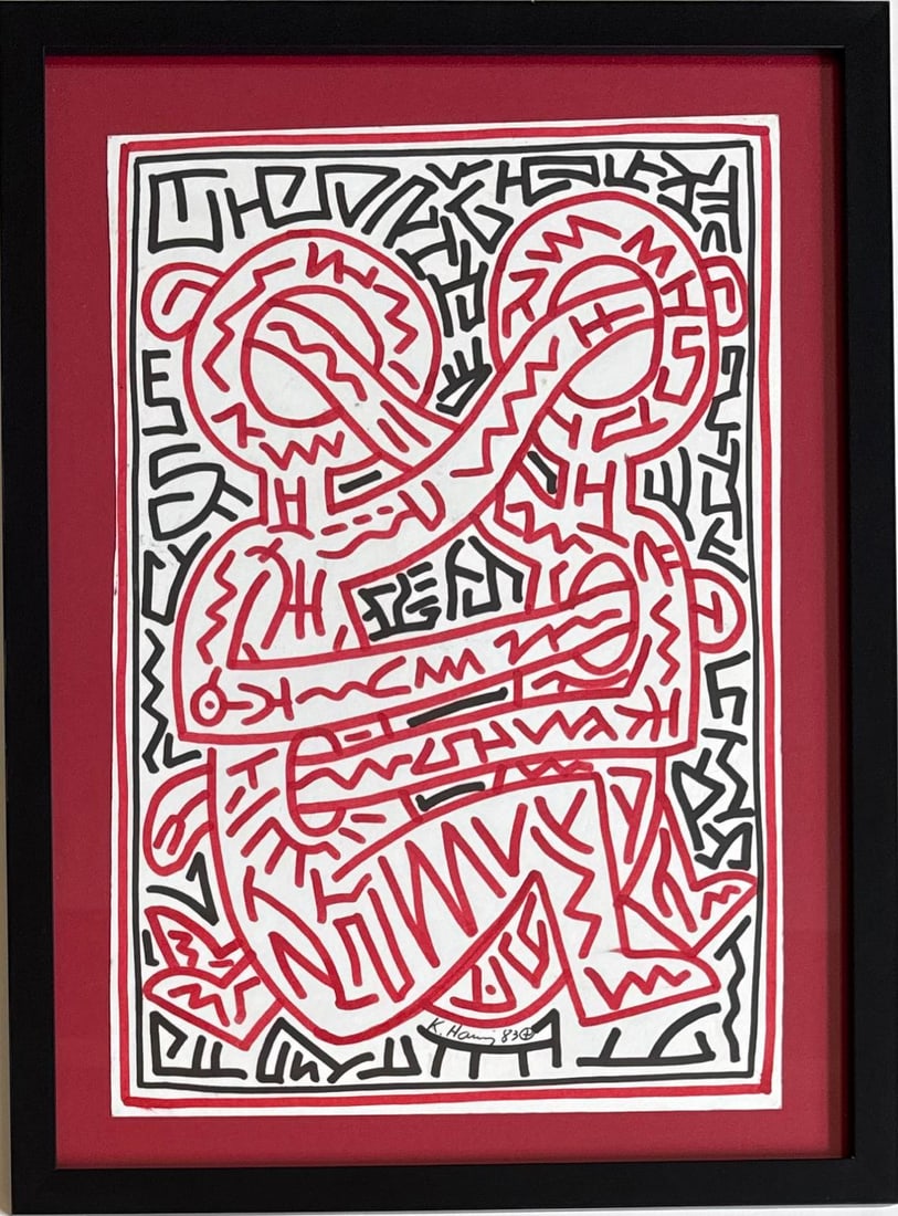 Keith Haring American 1958–1990, Marker on Paper in the style of Basquiat, Scharf, Warhol Era (1 of 9)