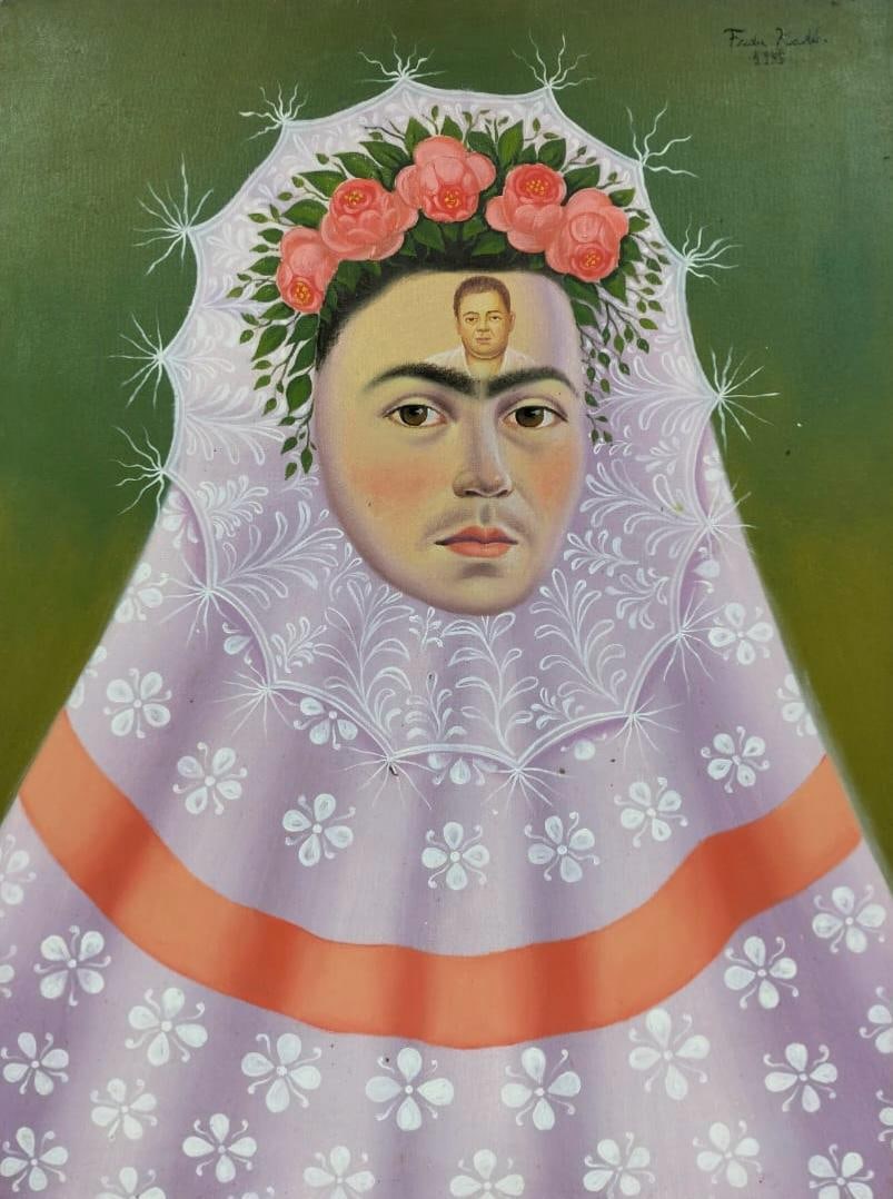 Frida Kahlo Mexican 1907–1954, Oil on Canvas in the style of Rivera, Varo, Remedios, & Orozco Era: Title: Diego en mi Pensamiento Technique: Oil on canvas Measures: 26 x 26 inches Year: 1936 Condition: Very Good Provenance:From a private Latin American collection, acquired in Mexico City in the lat