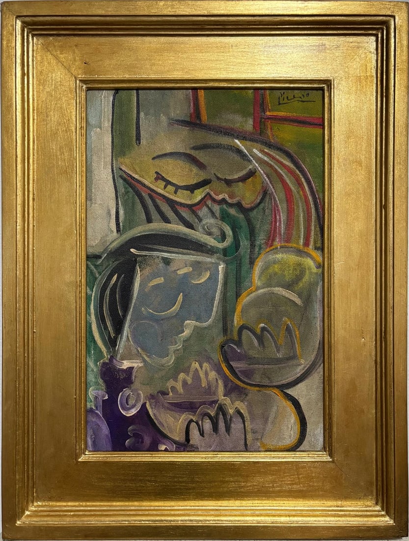 Pablo Picasso Spanish 1881-1973 Oil on Canvas in the style of. Dali,Magritte,Chagall & Picasso Era: Title: Reverie with Closed Eyes Technique: Oil on canvas Measures: 24 x 18 inches Year: 1932 Condition: Good Provenance:Private Collection, France (acquired directly from a Parisian dealer in the mid-