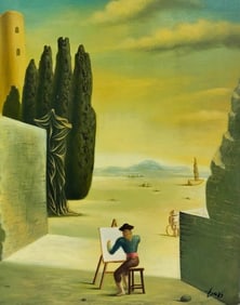 Salvador Dali Spanish 1904 - 1989 Oil on Canvas Painting in the style of. Picasso & Dali Surrealism