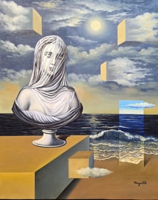 Rene Magritte Belgian 1898 - 1967 Untitled Oil on Canvas Painting in The Style of. Dali, Picasso Era