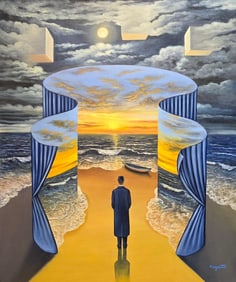 Rene Magritte Belgian 1898 - 1967 Untitled Oil on Canvas Painting in The Style of. Dali, Picasso Era