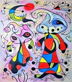 Joan Miro Spanish 1893 - 1983 Oil on Canvas in the style of. Dali, Magritte, & Miro Surrealism Era.