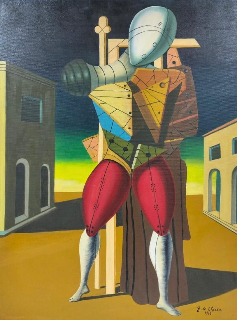 Giorgio de Chirico 1888-1978 Italian Oil on canvas painting in the style of . Picasso , Dali Era: Title: Il Ritornante Technique: Oil on canvas Measures: 31 x 26 inches Year: 1918 Condition: Good Provenance:Private Collection. First acquired in Milan in the 1950s by architect Enzo Balducci, a note