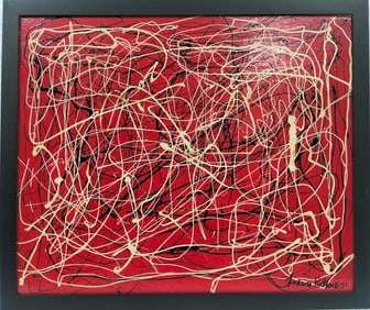 Jackson Pollock American Oil on Canvas Painting In The Style of. Rothko, Kline, & Pollock Era