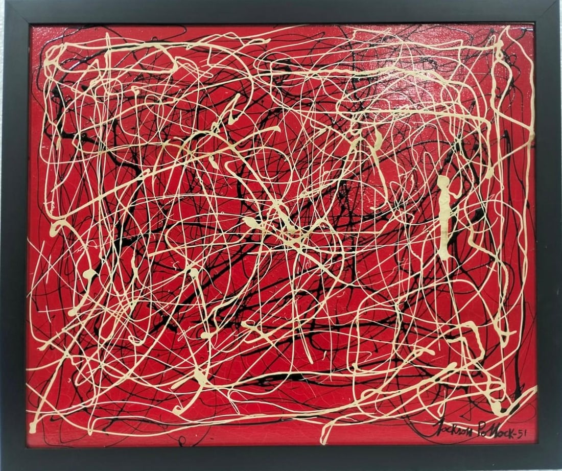 Jackson Pollock American Oil on Canvas Painting In The Style of. Rothko, Kline, & Pollock Era (1 of 10)