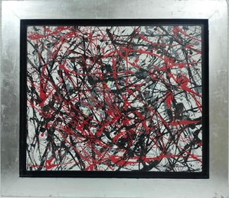 Jackson Pollock American Oil on Canvas Painting In The Style of. Rothko, Kline, & Pollock Era