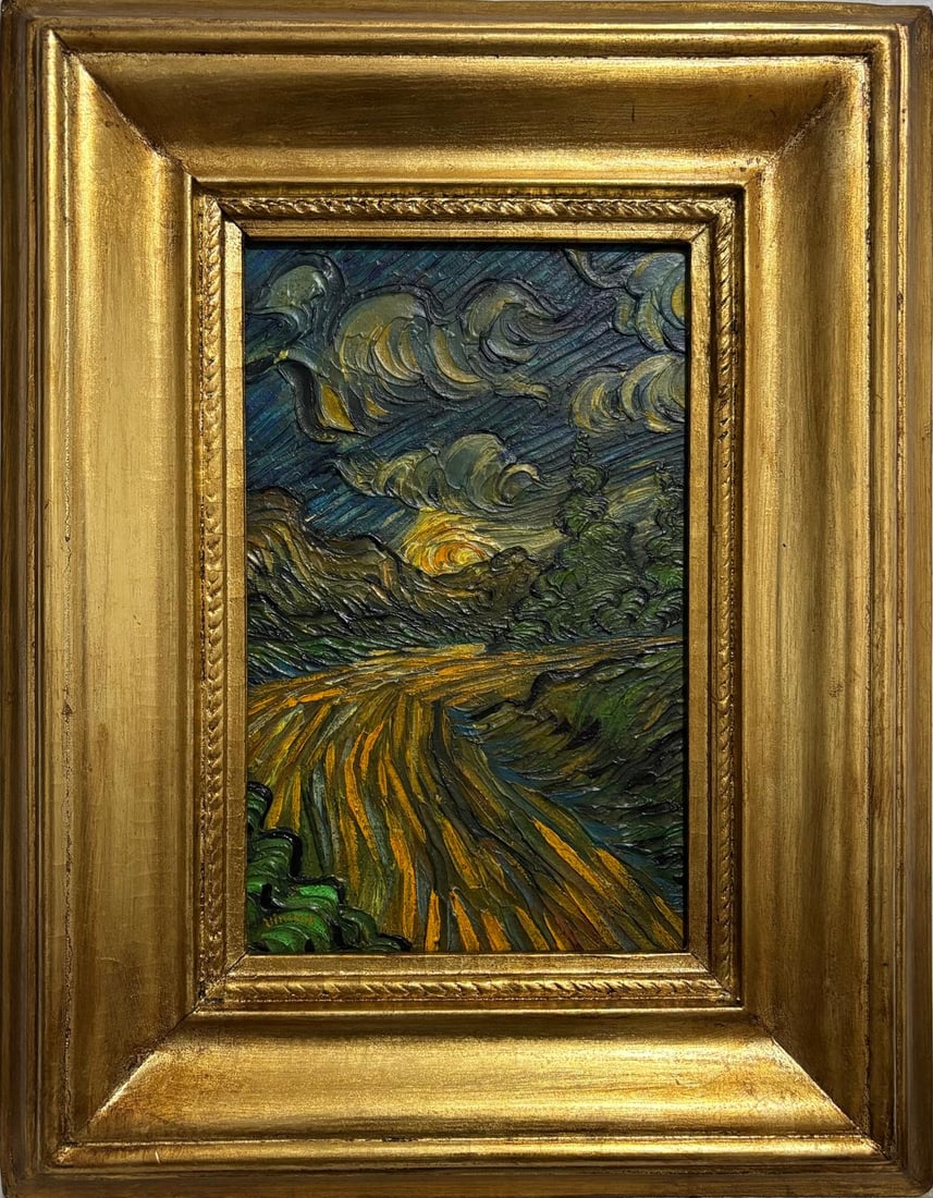 Vincent Van Gogh Dutch 1853-1890 Oil on Canvas painting in the style of.Gaugin, Monet, Degas Period: Title: Landschap Technique: Oil on canvas Measures: 17 x 13 inches Year: 1890 Condition: Good Provenance: Private Collection, Netherlands; acquired from a family estate in Haarlem in the early 20th ce