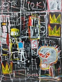 Jean Michel Basquiat 1960-1988 Abstract painting In The Style of. Haring,Warhol,Basquiat Era.