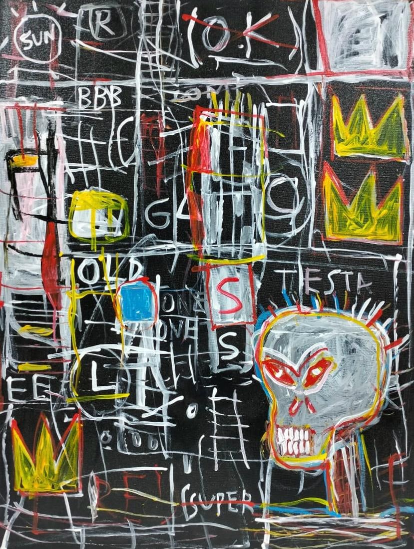 Jean Michel Basquiat 1960-1988 Abstract painting In The Style of. Haring,Warhol,Basquiat Era. (1 of 6)