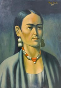 Frida Kahlo Mexican Oil on Canvas painting In the Style of. Dali, Magritte, and Kahlo Period.