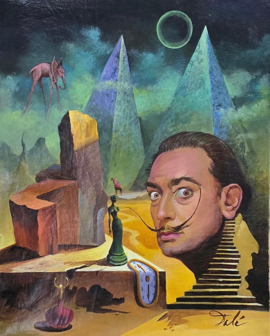 Salvador Dali Spanish 1904 - 1989 Oil on Canvas Painting in the style of. Picasso & Dali Surrealism: Title: Despertar de la Imaginación Technique: Oil on canvas Measures: 19 x 15 inches Year: Not dated Condition: Good Provenance: From a private collector in Spain. Acquired directly from Mr. Rafael d
