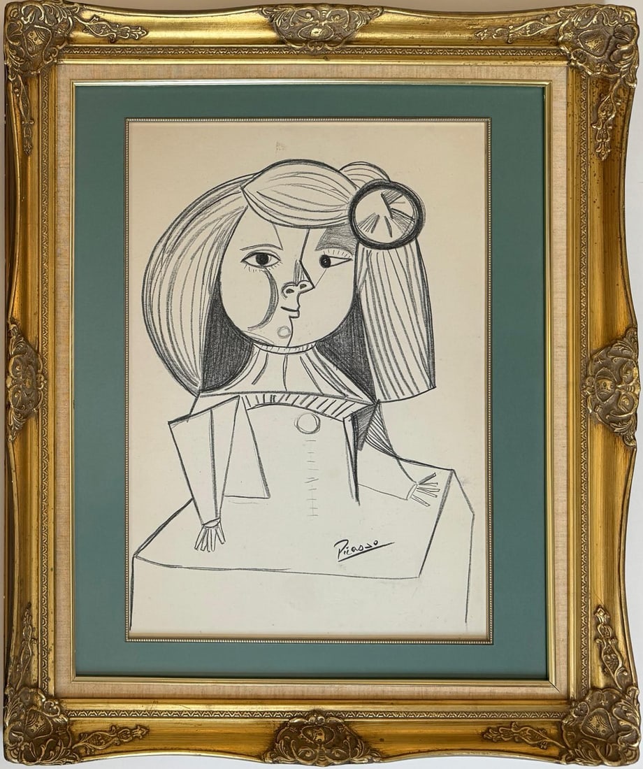 Pablo Picasso Spanish Crayon on Paper painting in The Style Of.Dali, Magritte, Chagall & Picasso Era (1 of 9)