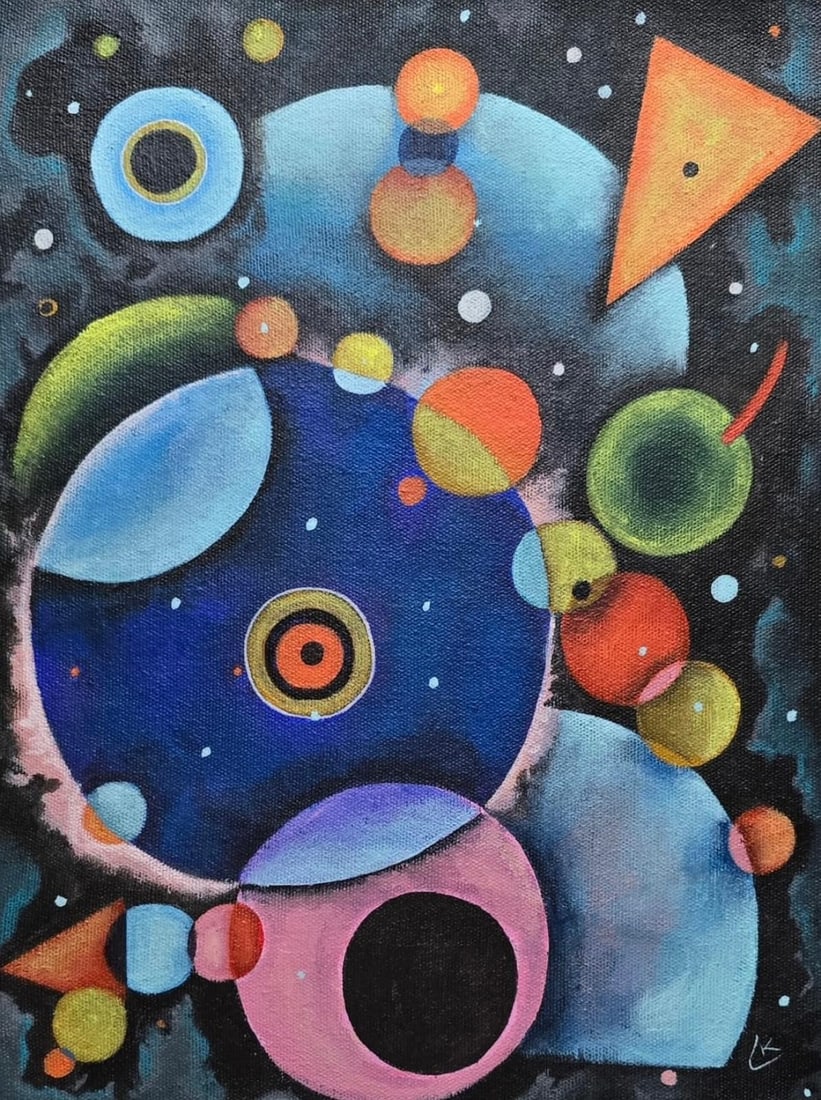 Wassily Kandinsky 1866 - 1944 Oil on Canvas Painting in the style of. Mondrian, Picasso Era: Title: Celestial Harmonies Technique: Oil on Canvas Measures: 15 x 11 inches Year: No dated Condition: Good Provenance:Acquired in Turin in 1962 by a private European collector, this piece remained pa
