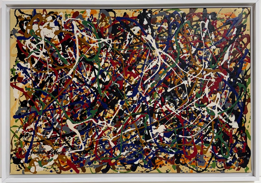 Jackson pollock American Oil on Canvas Painting In The Style of. Rothko, Kline, & Pollock Era: Title: Rhythms of Autumn Technique: Oil on Canvas Measures: 18 x 26 inches Year: No dated Condition: Good Provenance:Originally acquired in New York in 1965 from Robert Brown, an independent art deale