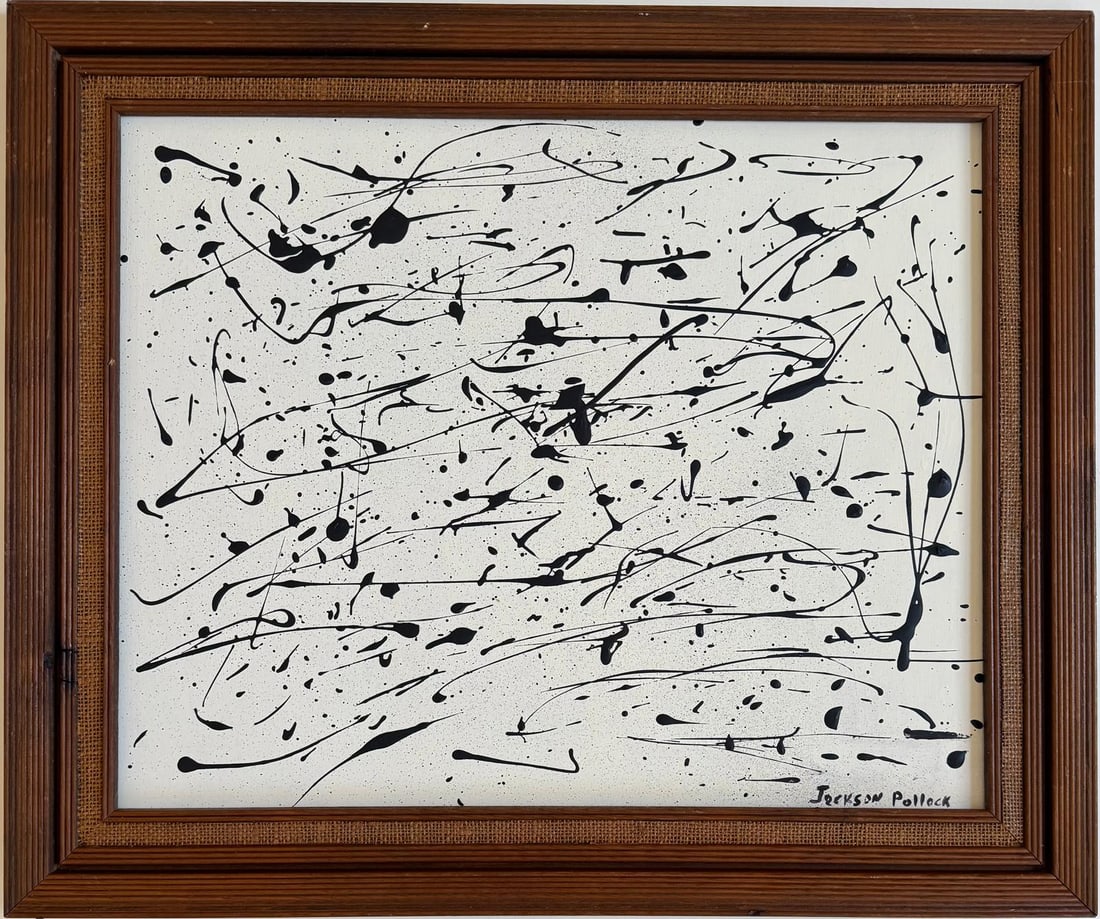 Jackson pollock American Oil on Canvas Painting In The Style of. Rothko, Kline, & Pollock Era: Title: Equilibrium in Motion Technique: Oil on Masonite Measures: 20 x 26 inches Year: Undated Condition: Good Provenance:Private collection. Originally purchased in New York in 1963 by Dorian Rochel,