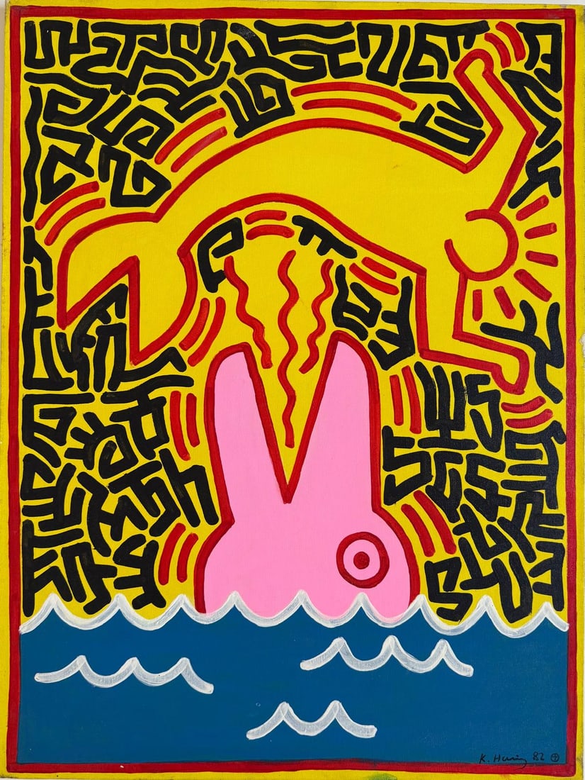 Keith Haring American 1958 - 1990 Acrylic/Canvas In The Style of. Warhol & Haring Pop Art Period. (1 of 8)
