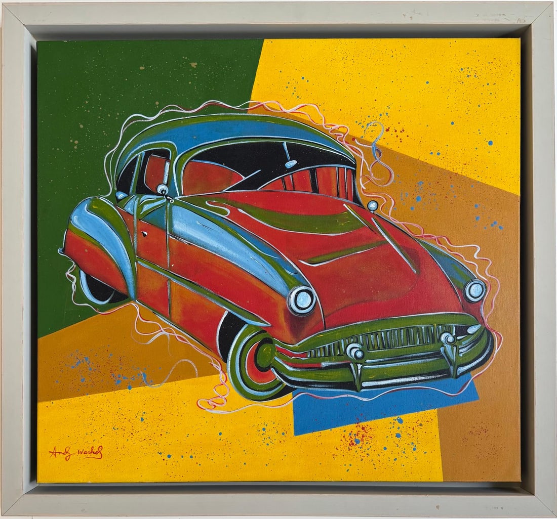 Andy Warhol American 1928-1987 Acrylic on Canvas Painting in the style of. Pop Art Era: Title: Untitled Technique: Acrylic on canvas Measures: 22 x 24 inches Year: around 1980 Condition: Good Provenance: Private collection. Acquired directly from the artist by Mark Risoto in 1957. Later