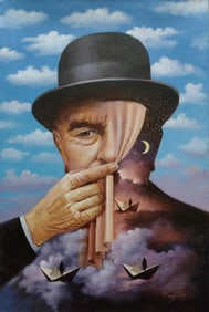 René Magritte, Belgian (1898–1967)  Oil on canvas, in the style of the Dali, Magritte, Chagall
