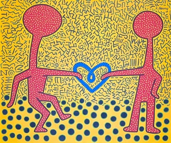 Keith Haring  American (1958–1990) Acrylic on canvas, in the style of the Dali, Magritte Era