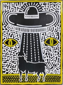 Keith Haring, American (1958–1990)  Acrylic on canvas, in the style of the Basquiat, Scharf Era