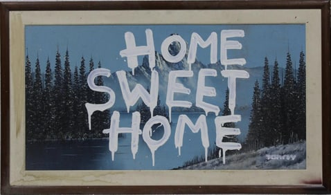 Banksy, British (b. circa 1974)  Mixed media on found print, in the style of ,the Fairey,Invader