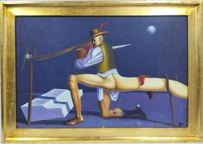 Salvador Dalí Spanish (1904–1989)  Oil on canvas in the style of, the Magritte, Ernst, Miró
