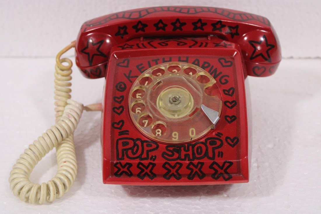 Keith Haring American (1958–1990) Painted telephone in the style of, the Warhol, Basquiat Era (1 of 10)