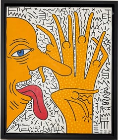 Keith Haring American (1958–1990)  Acrylic on canvas in the style of, the Basquiat Era