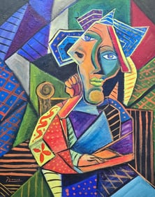 Pablo Picasso Spanish 1881-1973 Oil on Canvas in the style of . Dali,Magritte,Chagall & Picasso Era