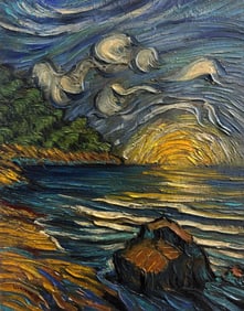 Vincent Van Gogh Dutch 1853-1890 Oil on Canvas painting in the style of. Gaugin, Monet, Degas Period