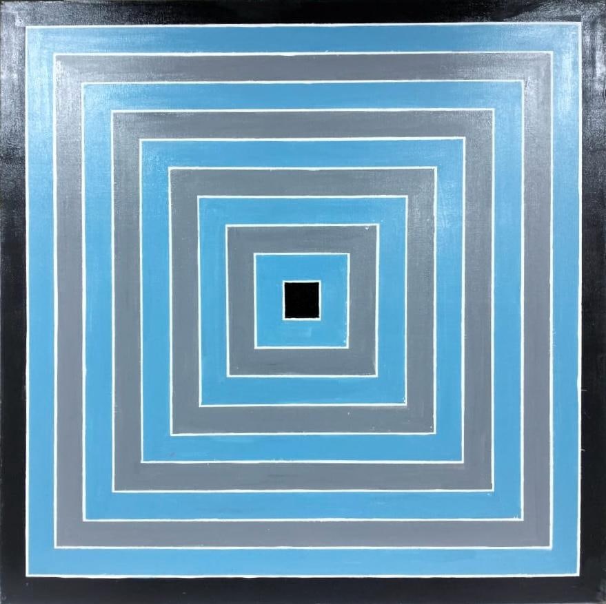 Frank Stella American 1936-2024, Acrylic on canvas in the style of Warhol, Andre, Rauschenberg: Title: Concentric Squares in Blue and Gray Technique: Acrylic on canvas Measures: 43 x 43 inches Year: circa 1966 Condition: Good Provenance: Galerie Horizon, Düsseldorf, 1972; later acquired by Stud
