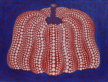 Yayoi Kusama Japonese, Acrylic on canvas in the style of Warhol, Cornell, Judd, Oldenburg
