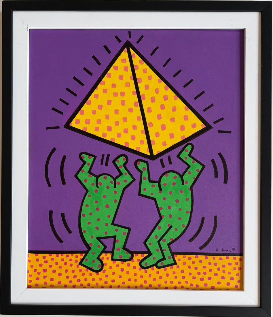 Keith Haring American 1958 - 1990 Acrylic/Canvas In The Style of. Warhol & Haring Pop Art Period.: Title: The Keeper of Time Technique: Acrylic on canvas Measures: 24 x 20 inches Year: 1962 Condition: Good Provenance: Acquired directly from a private exhibition in Madrid in 1963 by Don Rafael Monto