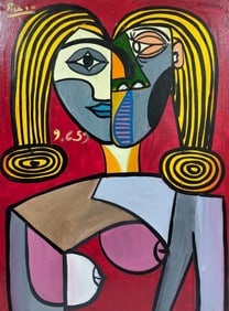 Pablo Picasso Spanish 1881-1973 Oil on Canvas in the style of . Dali,Magritte,Chagall & Picasso Era