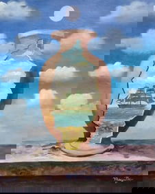 Rene Magritte Belgian 1898 - 1967 Untitled Oil on Canvas Painting in The Style of. Dali, Picasso Era