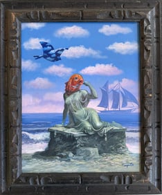 Rene Magritte Belgian 1898 - 1967 Oil on Canvas Painting in The Style of. Dali, Picasso Era