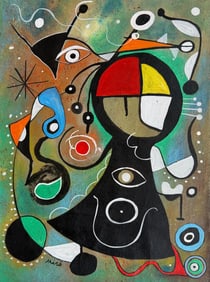 Joan Miro Spanish 1893 - 1983 Oil on Canvas in the style of. Dali, Magritte, & Miro Surrealism Era.