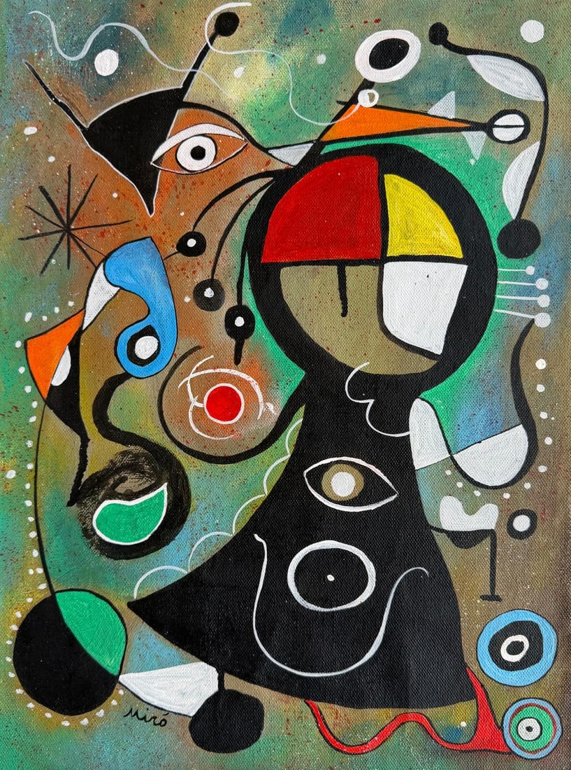 Joan Miro Spanish 1893 - 1983 Oil on Canvas in the style of. Dali, Magritte, & Miro Surrealism Era. (1 of 7)
