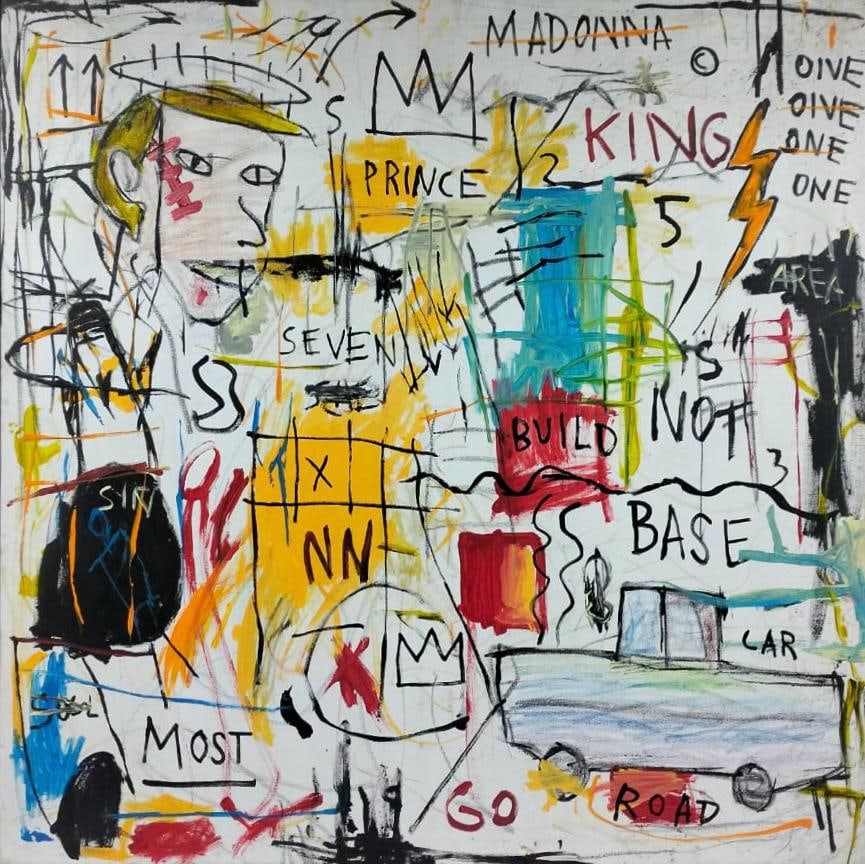Jean-Michel Basquiat American (1960–1988) Acrylic on canvas in the style of, Haring, Warhol Era: Title: Untitled Technique: Acrylic on canvas Measures: 43 1/2 x 43 1/2 in Year: 1982Condition: GoodProvenance: Originally acquired in 1984 by Mr. Daniel Montrose in Marseille. Transferred to Ms. Isabe