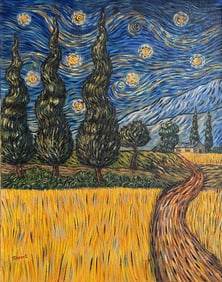 Vincent Van Gogh Dutch 1853-1890 Oil on Canvas painting in the style of . Gaugin Monet, Degas Period