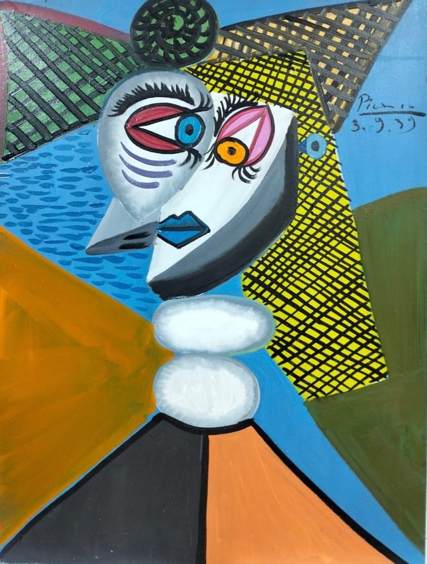 Pablo Picasso Spanish (1881–1973) Oil on Canvas in the style of. the Braque, Gris, Léger: Title: Buste de femme Technique: Oil on Canvas Measures: 29 x 22 in Year: 1939 Condition: GoodProvenance: Private collection. First acquired in late 1939 by Marcel Lefranc, a textile merchant based in