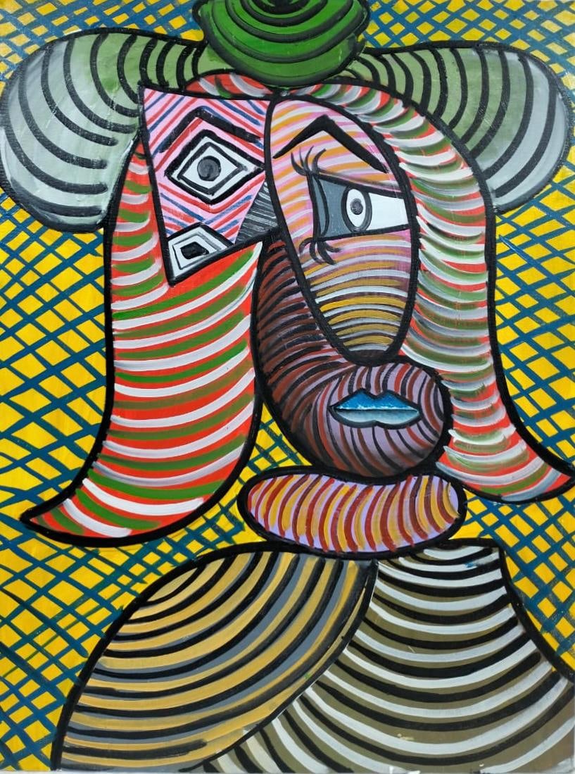 Pablo Picasso Spanish (1881–1973) Oil on Canvas in the style of. the Braque, Gris, Léger: Title: Buste de femme Technique: Oil on Canvas Measures: 31.5 x 23.5 in Year: 1971 Condition: GoodProvenance: Private collection. Originally acquired in 1972 by Louis Marchand, a Belgian textile impor