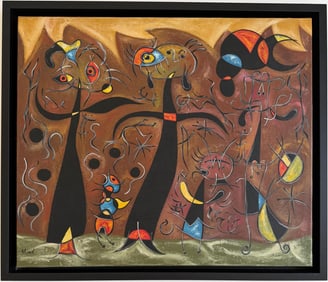 Joan Miro Spanish 1893 - 1983 Oil on Canvas in the style of. Dali, Magritte, & Miro Surrealism Era.