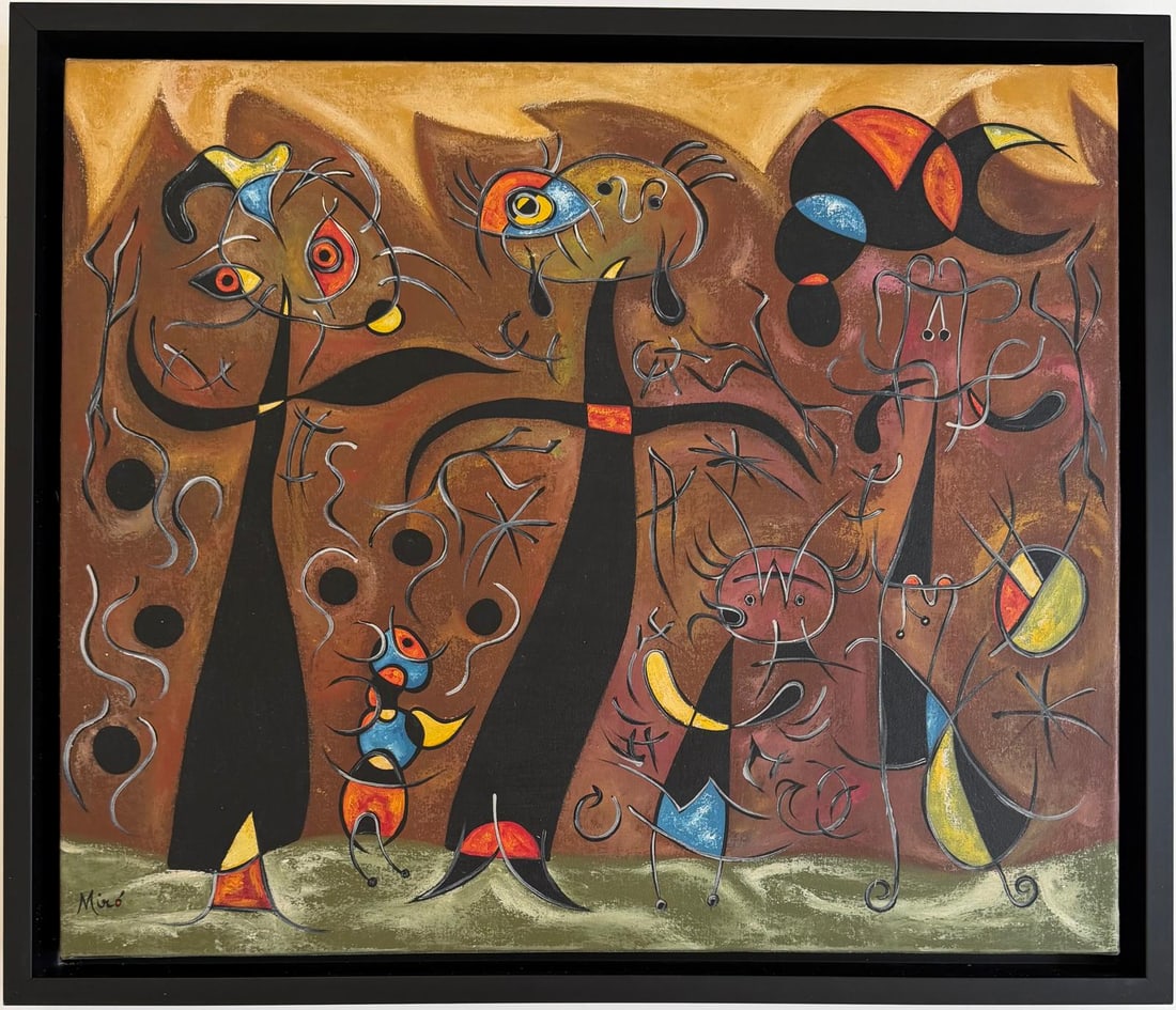 Joan Miro Spanish 1893 - 1983 Oil on Canvas in the style of. Dali, Magritte, & Miro Surrealism Era. (1 of 8)