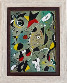Joan Miro Spanish 1893 - 1983 Oil on Canvas in the style of. Dali, Magritte, & Miro Surrealism Era.