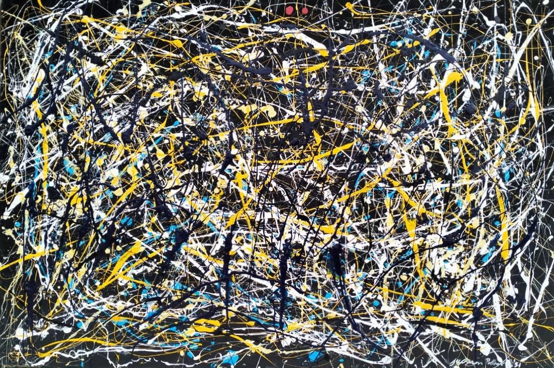 Jackson Pollock American 1912–1956 Oil and Enamel on Canvas in the style of. de Kooning, Rothko: Title: Composition in Black Technique: Oil on Canvas Measures: 39 x 49 in Year: 1951 Condition: GoodProvenance: Private collection. Acquired in 1952 by Charles Duret, a Swiss financier and early suppo