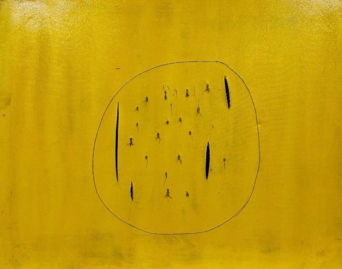 Lucio Fontana Argentine 1899-1968 Oil on Canvas In the Style of Klein, Frank Stella, Pollock Era: Title: Concetto Spaziale, Attese Technique: Oil on Canvas Measures: 23 x 31 in Year: 1962 Condition: GoodProvenance: Private collection. Acquired in 1963 by architect Giulio Mancini of Milan through G