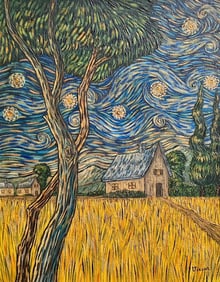 Vincent Van Gogh Dutch 1853-1890 Oil on Canvas painting in the style of . Gaugin Monet, Degas Period