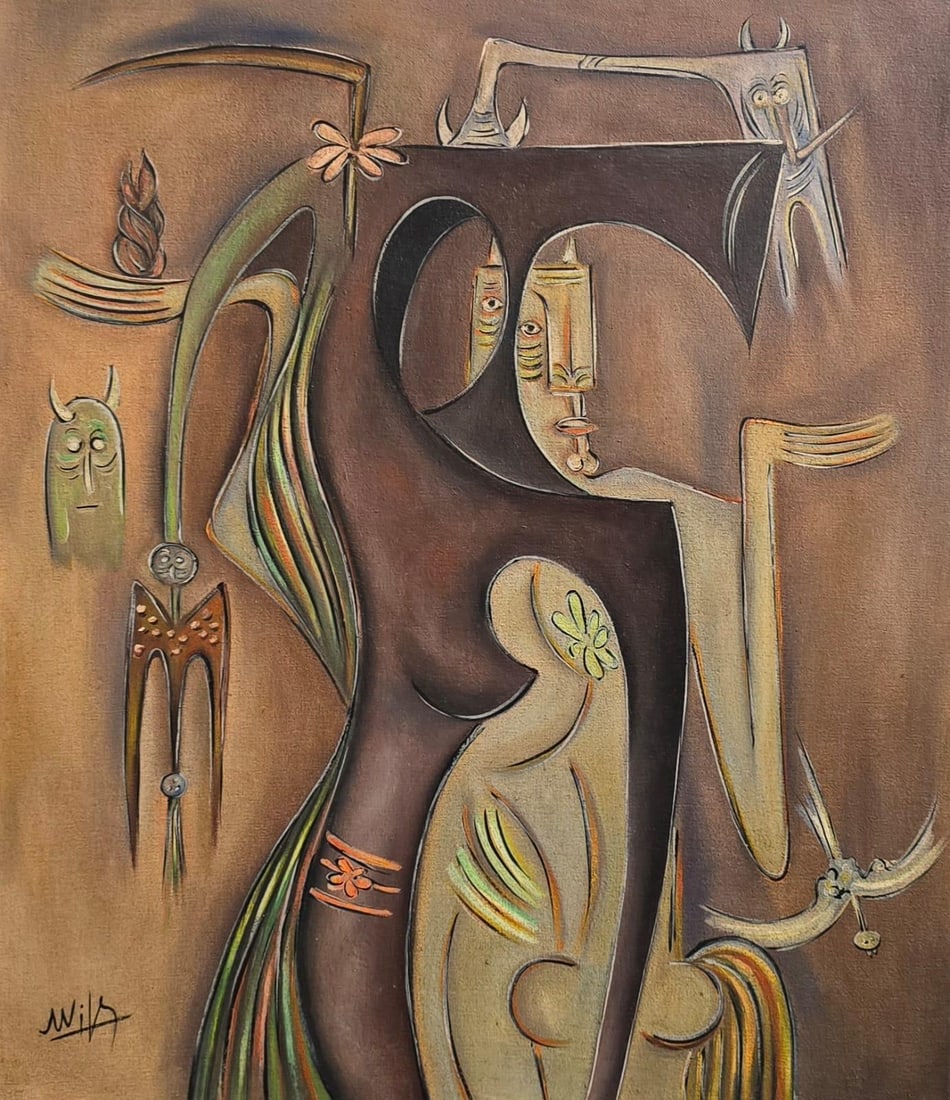 Wifredo Lam Cuban 1902 - 1982 Oil on canvas in the style of painting. Surrealism Latin American (1 of 6)